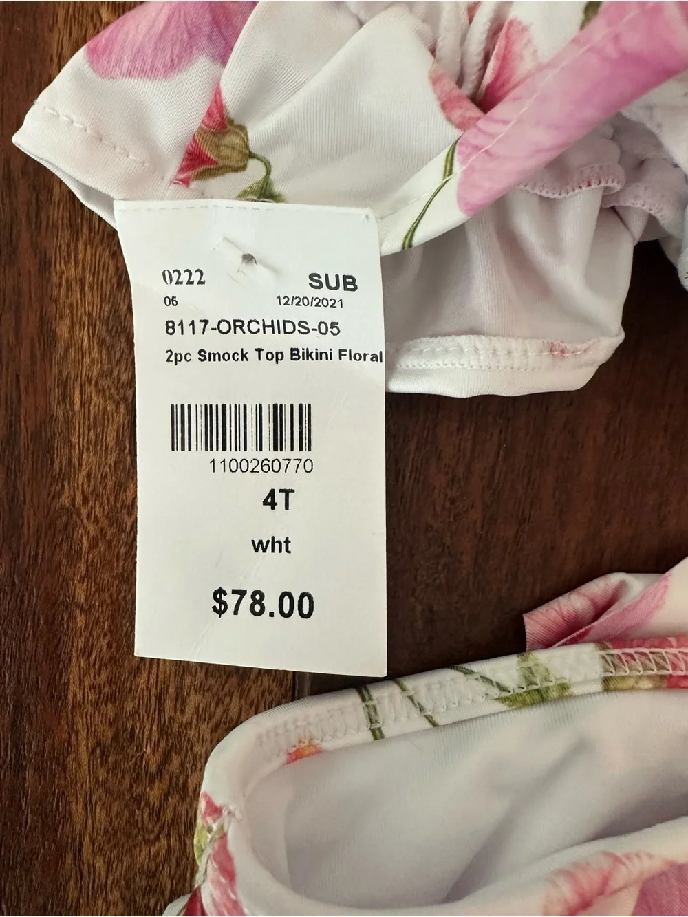Submarine size 4T, Girls Floral Ruffle Two-Piece Swimsuit - White & Pink